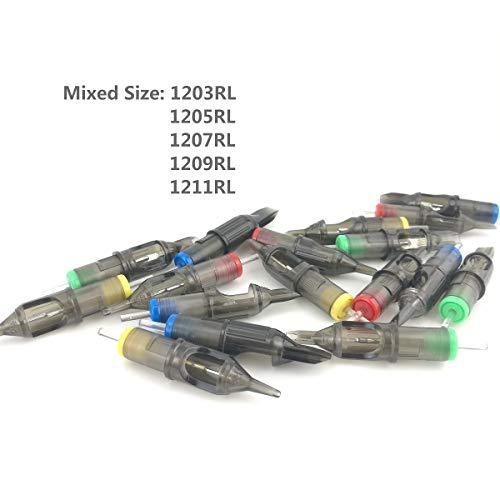UPTATSUPPLY Poseidon Tattoo Cartridge Needles 50Pcs Assorted Mixed Size Round Liner 12 Standard 3rl 5rl 7rl 9rl 11rl Disposable Membrane Tattoo Needles Long Taper for Makeup