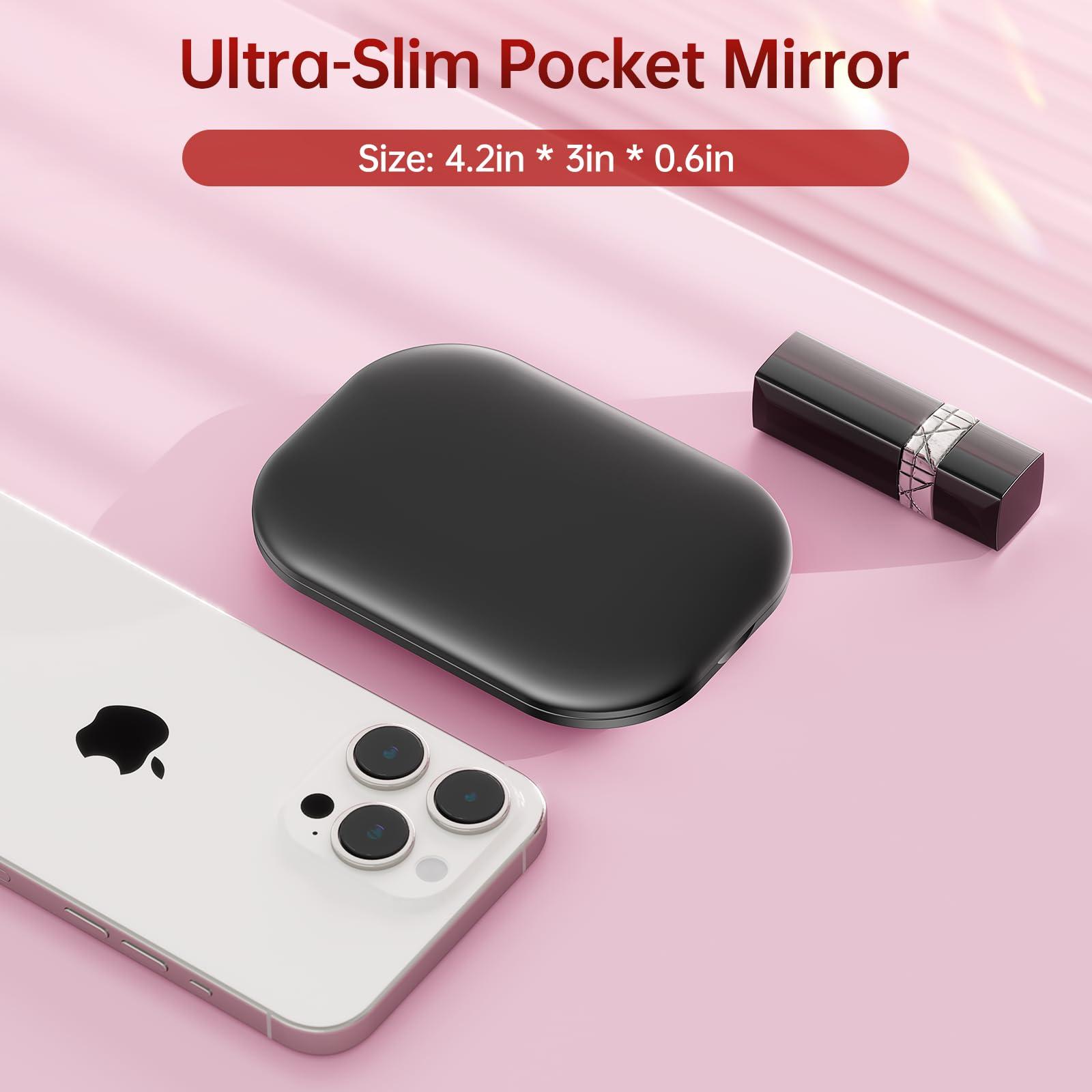 Benbilry Benbilry Lighted Compact Travel Mirror with 3 Color Lights, 1X/3X Magnifying Ultra Slim Rechargeable Pocket Mirror for Purse, 2-Sided, Handheld, Folding, Portable, Black