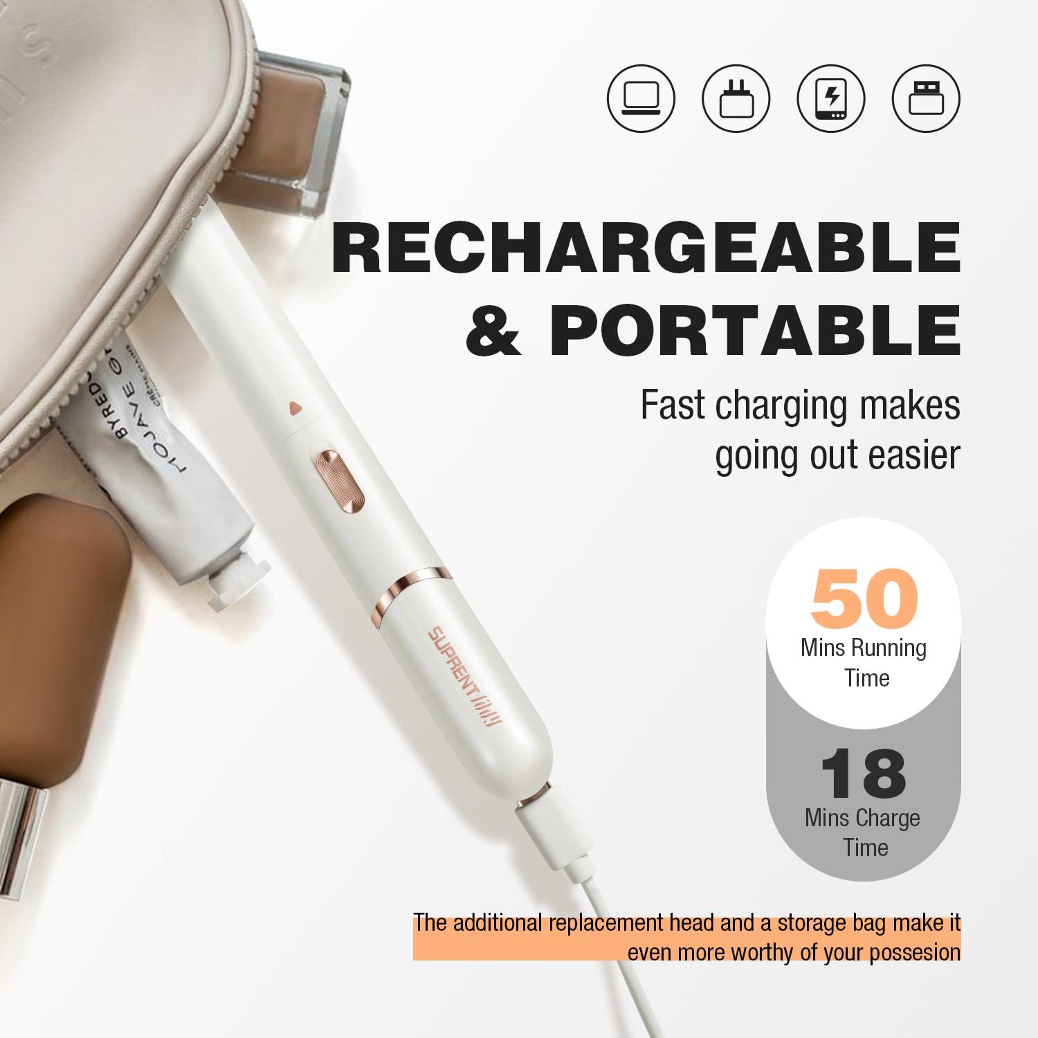 SUPRENT SUPRENT Women\'s Facial Hair Remover Eyebrow Trimmer with Pivoting Head - Rechargeable Eyebrow Razor Painless Facial Trimmer on Lips, Cheeks, Ears, Neck and Chin - Easy Cleaning - White