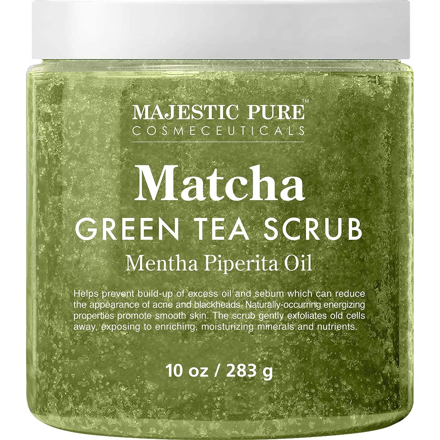 MAJESTIC PURE Majestic Pure Matcha Green Tea Body Scrub for All Natural Skin Care - Exfoliating Multi Purpose Body and Facial Scrub Moisturizes and Nourishes Face and Skin - 10 oz - Great Gift for Her