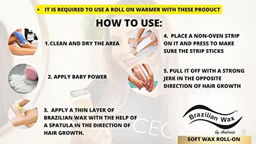 Brazilian Wax by Andreia Authentic Brazilian Wax by Andreia Roll on Soft Wax for Hair Removal - Depilatory Wax Roller for Whole Body - For All Skin Types - Refillable & Ready to Use Wax Applicator Roller 3.9 oz. (110ml)