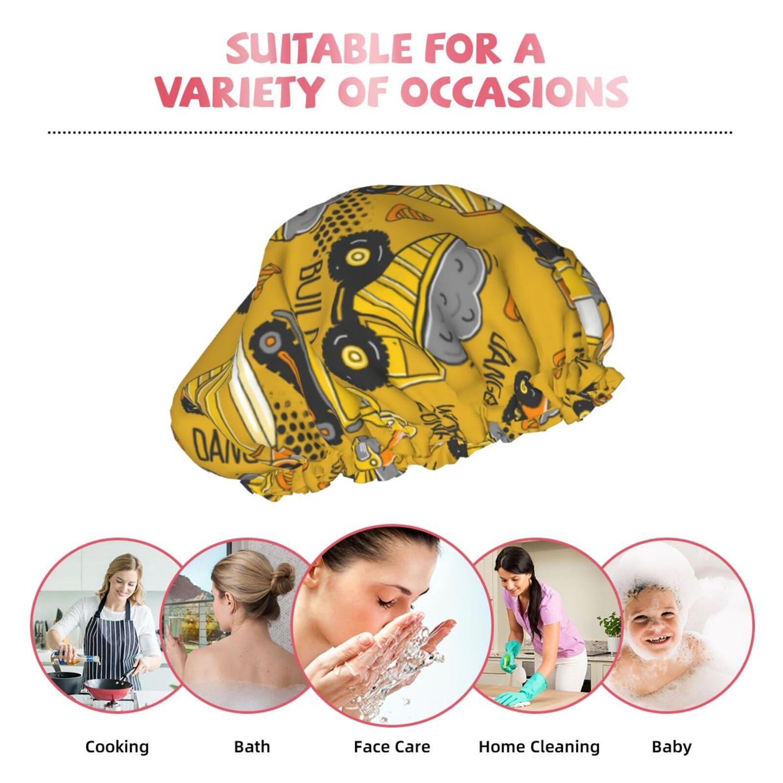 YIPOCH Truck Large Shower Cap for Women Men Shower Caps for Women Reusable Waterproof Hair Cap Double Layers Showercap With PEVA Lined & Elastic Band Fashion Shower Bonnet