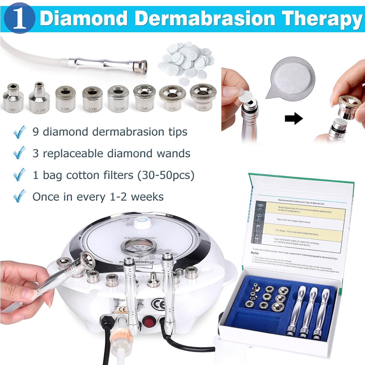 TopDirect 3 in 1 Diamond Dermabrasion Microdermabrasion Machine, TopDirect Facial Skin Care Salon Equipment w/Vacuum & Spray + 200PCS Cotton Filters (Strong Suction Power: 65-68cmhg)
