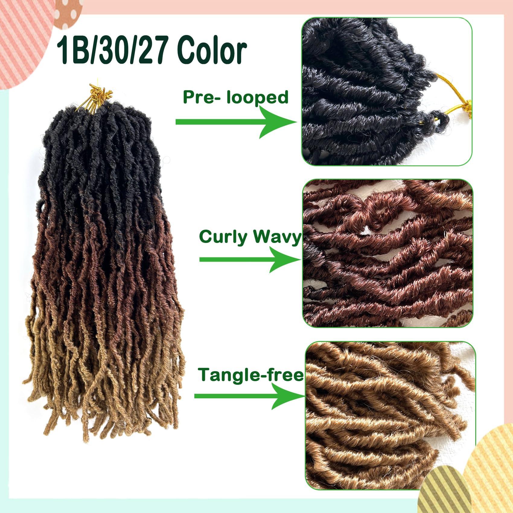 Paraglame Ombre Faux Locs Crochet Hair 14 Inch New Soft Locs 8 Packs Pre-looped Crochet Braids Short Soft Goddess Locs Curly Wavy Croceht Hair for Women(1B/30/27, 8packs)
