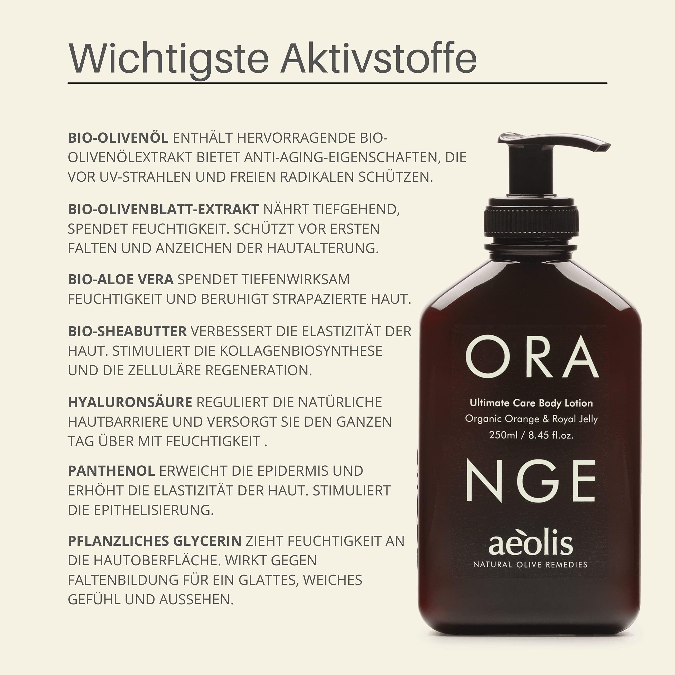 AELIS Aeolis Body Lotion - Hydrates and Nourishes the Hands, Face and Body - Absorbs Quickly - Uses Royal Jelly & Organic Orange + Olive Oil - Ultimate Care - 6.76 Fl Oz