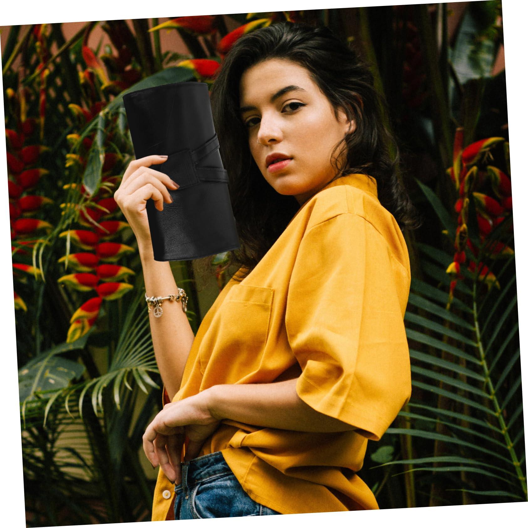 FOMIYES FOMIYES Roll up Make up Brush Case 18-piece Pu Leather Black Travel Makeup Brush Holder