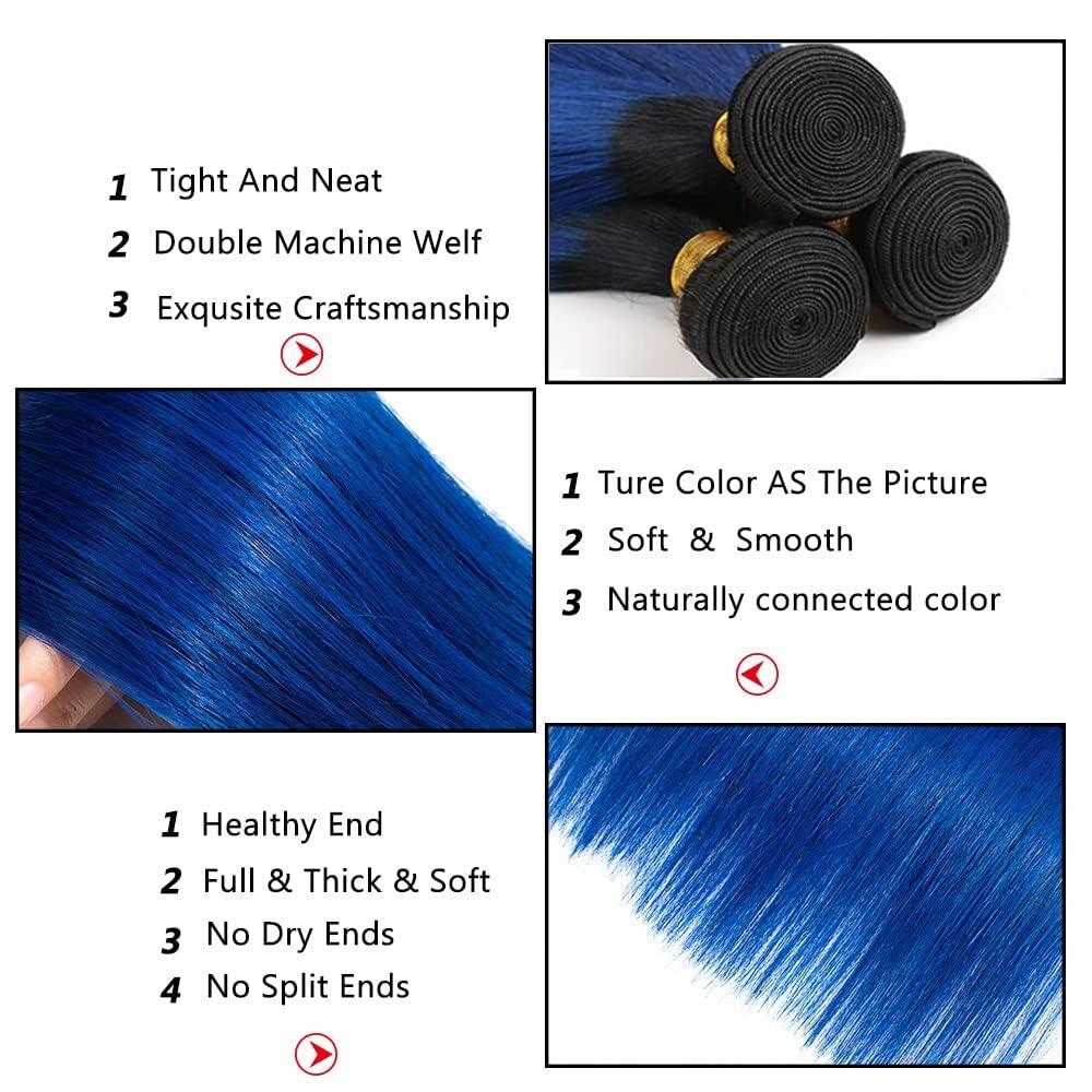 Lagalaga Lagalaga Straight T1B Blue Human Hair Bundles Unprocessed Brazilian Virgin Hair Bundles T1B Blue Human Hair Quick Weave Hair Extension