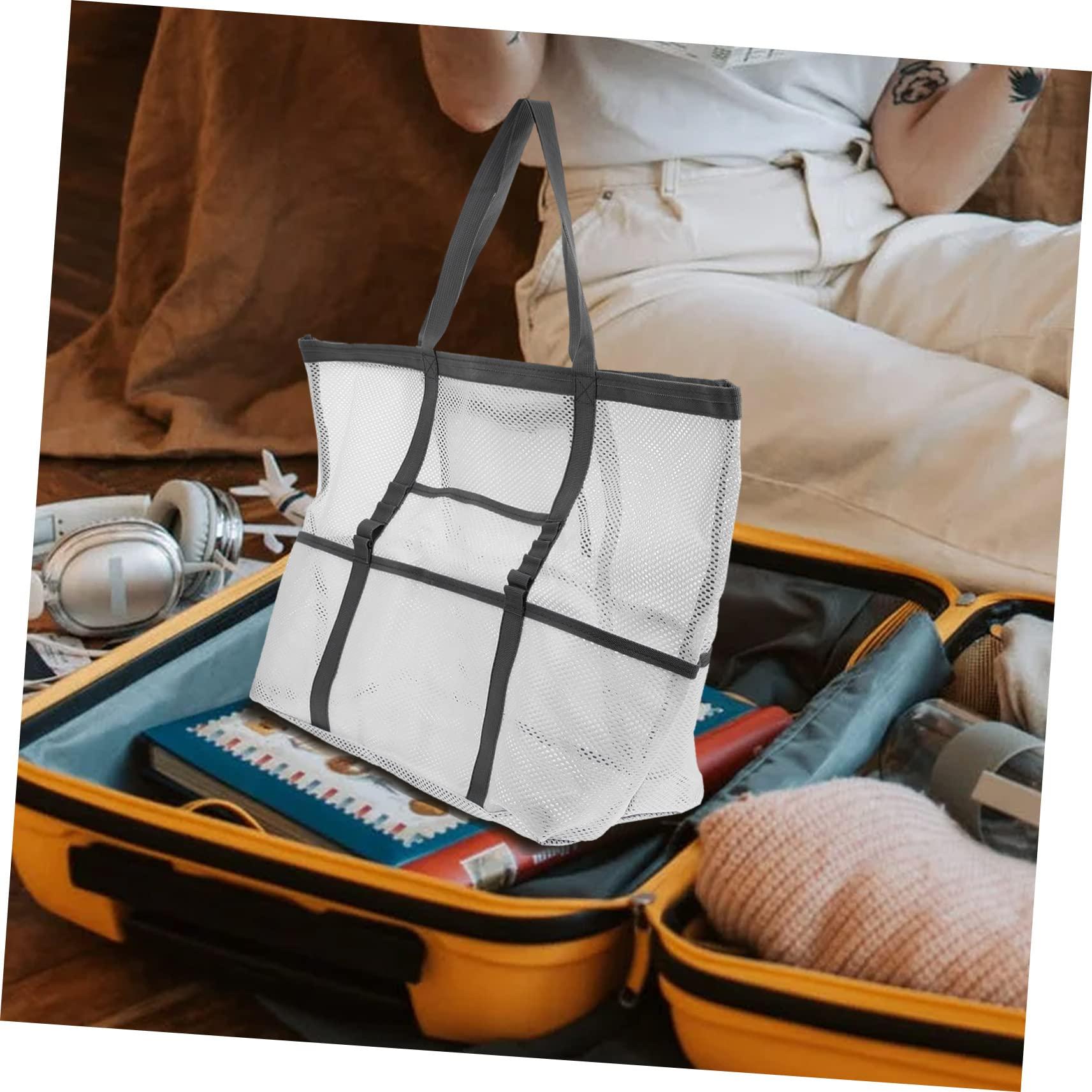 Angoily Angoily 2pcs Beach Bag Lightweight Beach Tote Summer Handbag Foldable Tote Bag Large Outdoor Clear Bags Straw Outside Summer Travel Cosmetic Bag Travel Shower Basket White Nylon