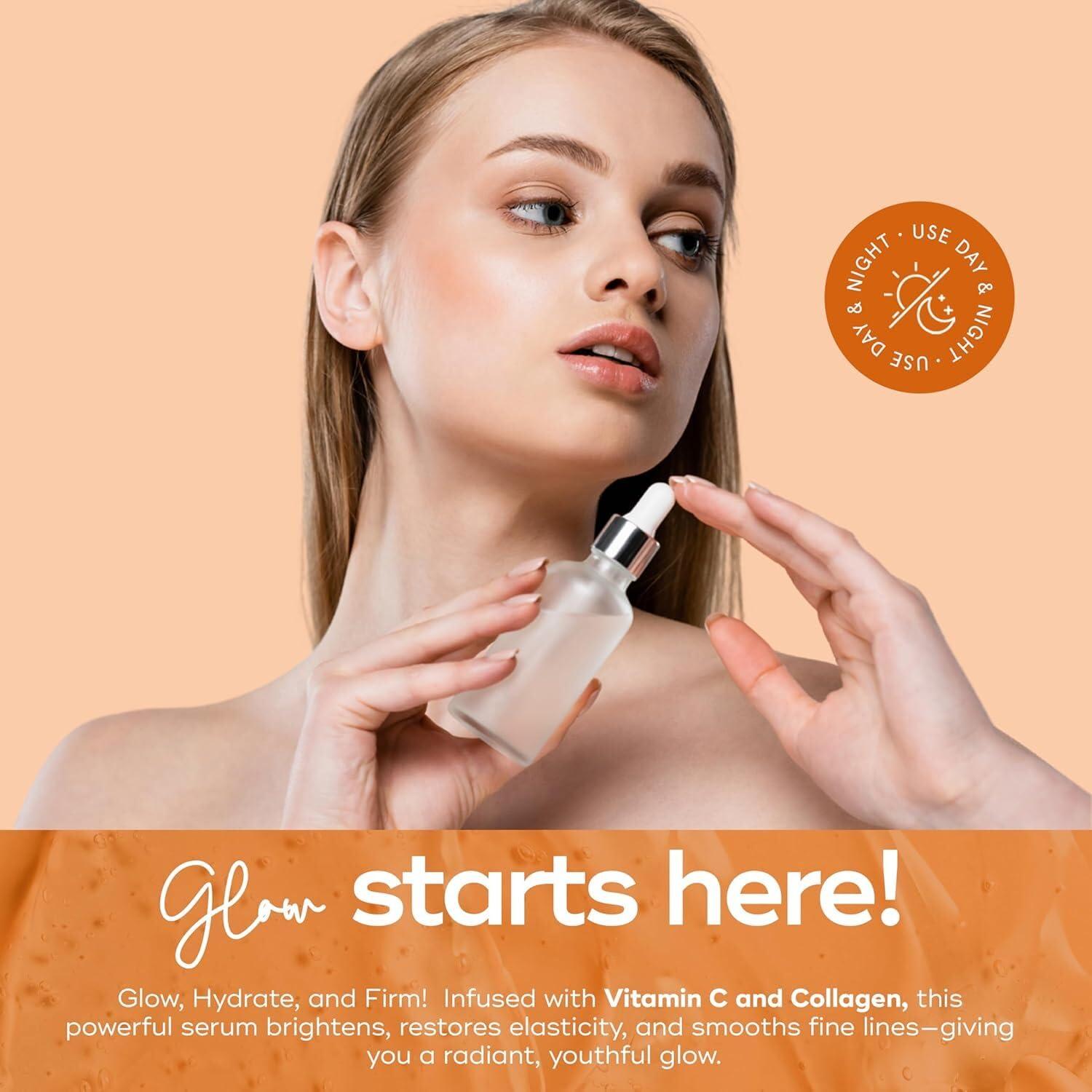 Skin Aesthetics Skin Aesthetics Vitamin C & Collagen Serum + Day Cream Set - Dark Spots & Brightening, Anti-Aging & Acne Scar Treatment - Dermatologist Tested Korean Skincare - Clean Beauty, Cruelty-Free - 1.69 oz