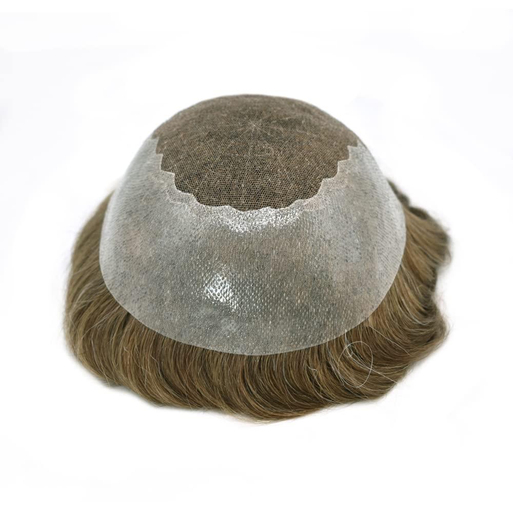 NinthAvenue Basics Toupee For Men Hair System French Lace Real Human Hair Replacment System Lace Front Blached Knot Mens Toupee Hair Pieces Nantural Hairline7x9medium light density#1710 17# DARK ASH BLONDE+10% GREY