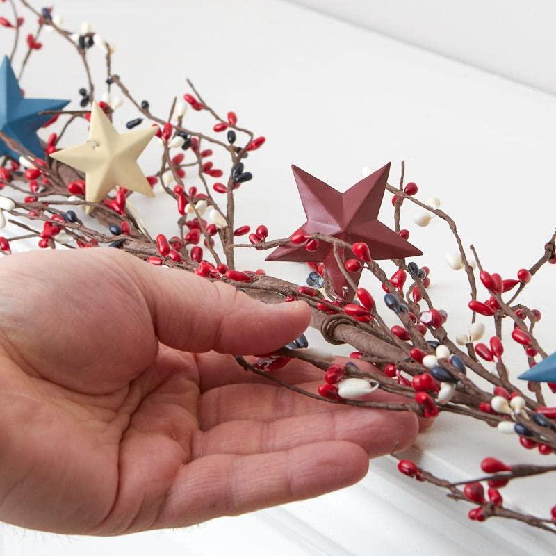 Factory Direct Craft Americana Pip Berry Garland with with Red, White and Blue Stars – Year Round Rustic Berries, Farmhouse Home Decor for Table Arrangements, Fireplace Mantel, and Seasonal Centerpiece Decorations (60" L)