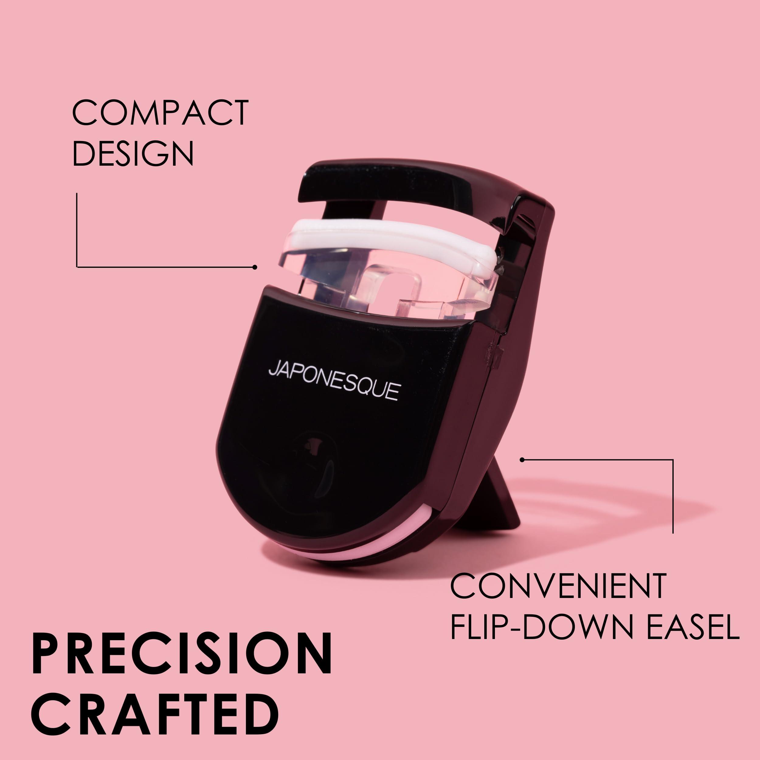 JAPONESQUE JAPONESQUE Travel Eyelash Curler, Black - Plastic Eyelash Curlers for Travel Makeup, Go Curl Lash Curler with Bonus Replacement Lash Pad - 1 Pack