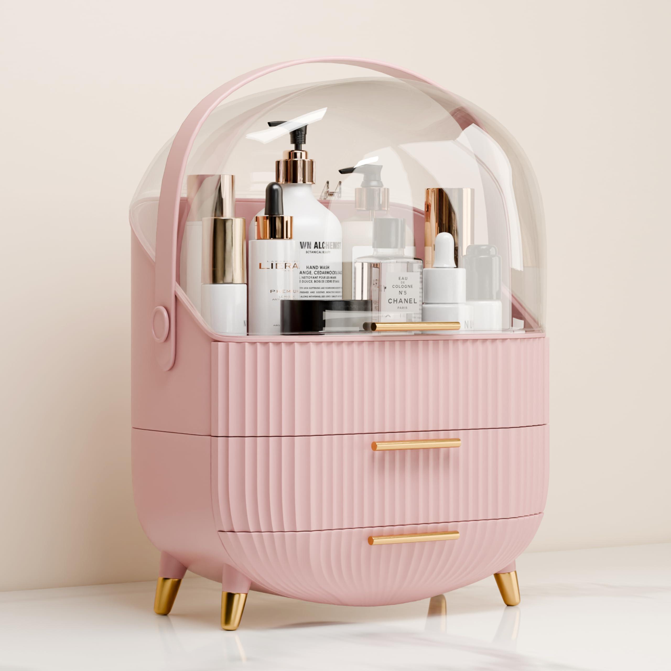 lurcns lurcns Makeup Organizers and Storage, Make up Organizer for Vanity Cosmetics Skincare Organizers With Lid and Drawers Display Cases for CountertopPink