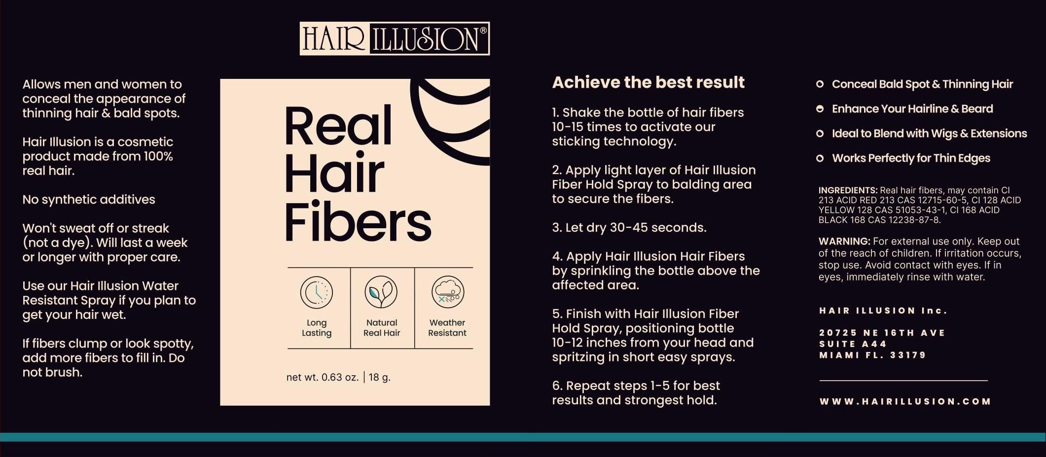 Hair Illusion Hair Illusion Black Real Hair Fibers for Thinning Hair - 100% Natural Texture, Non Synthetic Hair Fibers - Bald Spot Cover Up for Women & Men - 18 Gram
