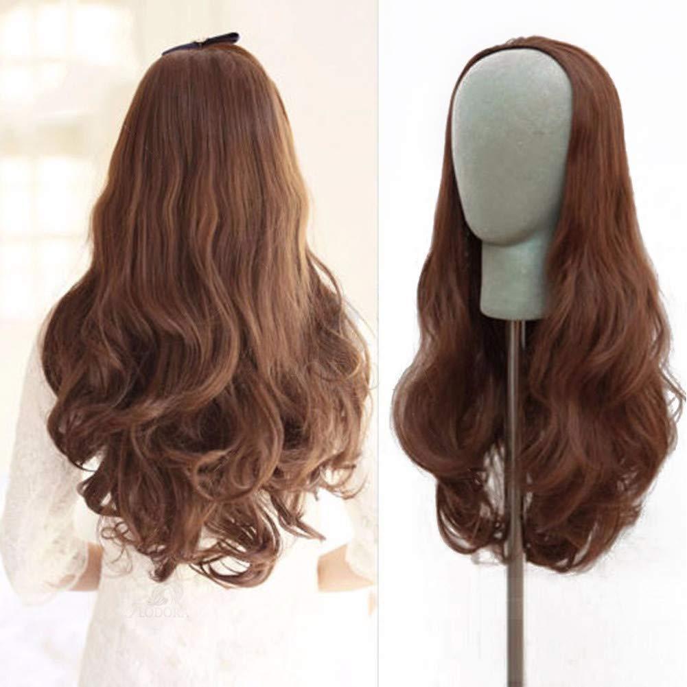 RemeeHi RemeeHi Wavy 5 Clips Hairpieces Hair Extension U Part 3/4 Half Wigs with Adjustable Straps Real Human Hair for Women 16 Inch 27/613# Flax& Blond 140g