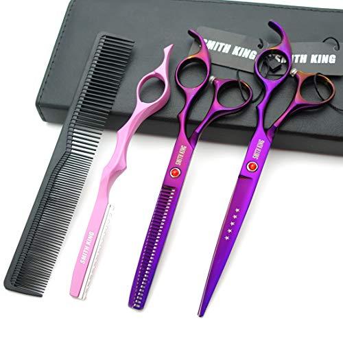 Smithking 7.0 Inches Professional hair cutting thinning scissors set with razor (Violet)