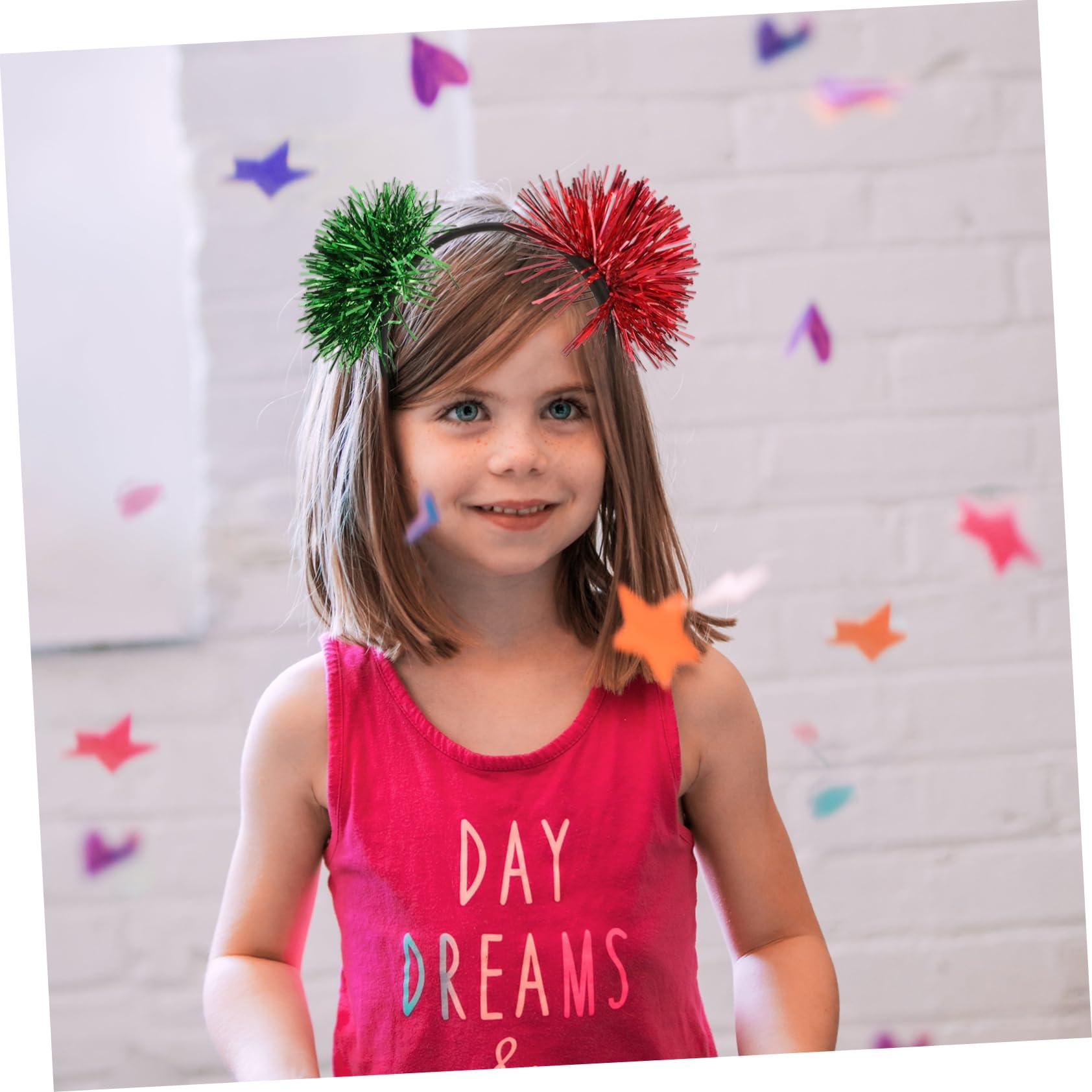 FOMIYES FOMIYES Pom Headband Small Pompom Hair 2pcs Bright Silk Ball Headband Aluminum Foil Strip Prom Metal Miss Tinsel Foil Hair Hoop