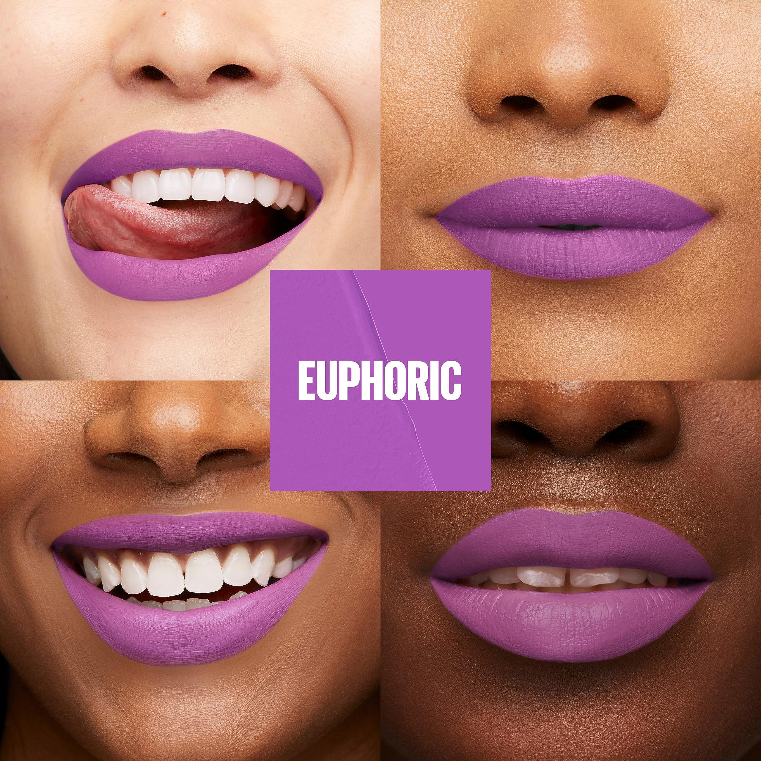 MAYBELLINE Maybelline Super Stay Matte Ink Liquid Lip Color, Moodmakers Lipstick Collection, Long Lasting, Transfer Proof Lip Makeup, Euphoric, 1 Count