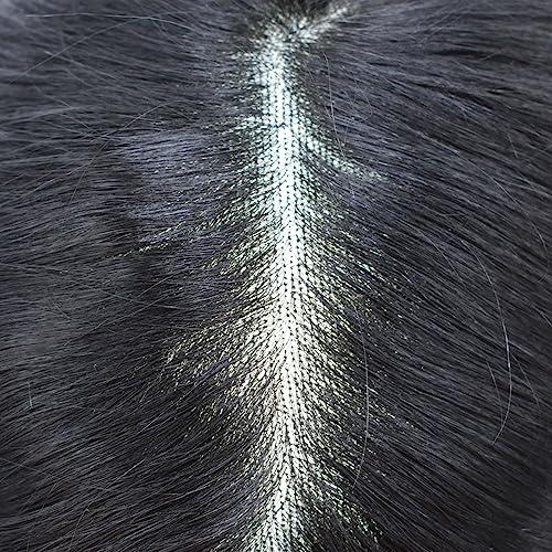 Generic Toupee For Men Fine Mono Lace Mens Toupee Men Hair Replacement Systems Human Hair Piece For Men Durable NPU Monofilament Hair Wig 6\"X8\"#1B20 Off Black+20% Gray