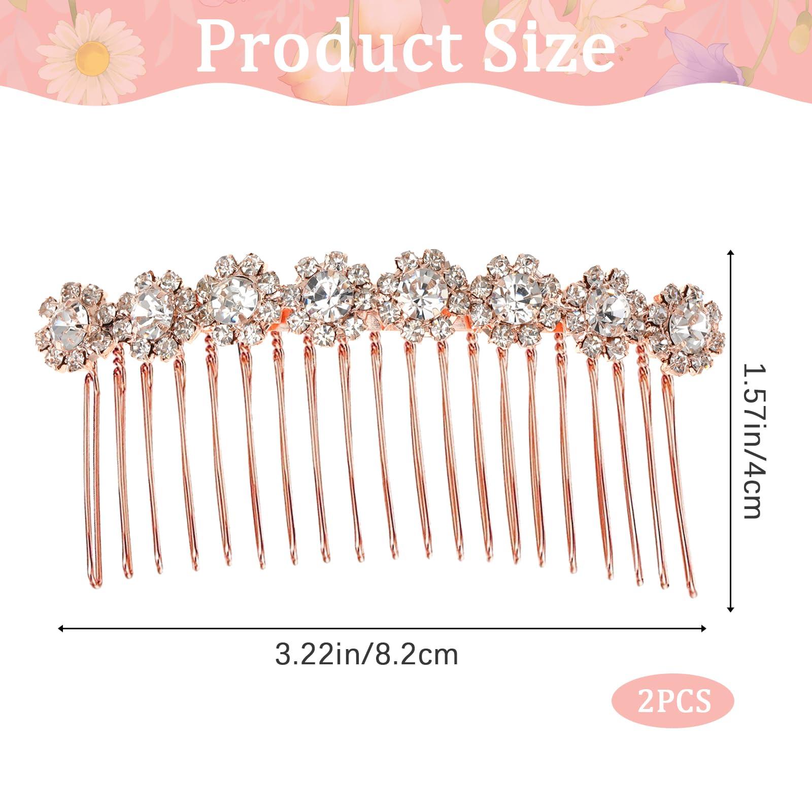 KALIONE 2 Pieces Rhinestone Hair Side Comb 20 Teeth Decorative Hair Combs Side Rhinestone Crystal Bridal Wedding Comb Bridal Jewelry Hair Clips Combs Hair Accessories for Women and Girls