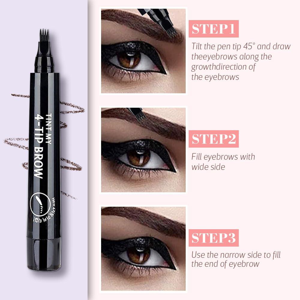 Fiopet 2025 New 2PCS Magic Eyebrow Pencil, 4-Tip Microblade Brow Pen Magic Eyebrow Pencil, Waterproof Microblading Eyebrow Pencil Contouring Pen Natural Gap Filling Eyebrow Makeup Brow Pen (Gray Brown)