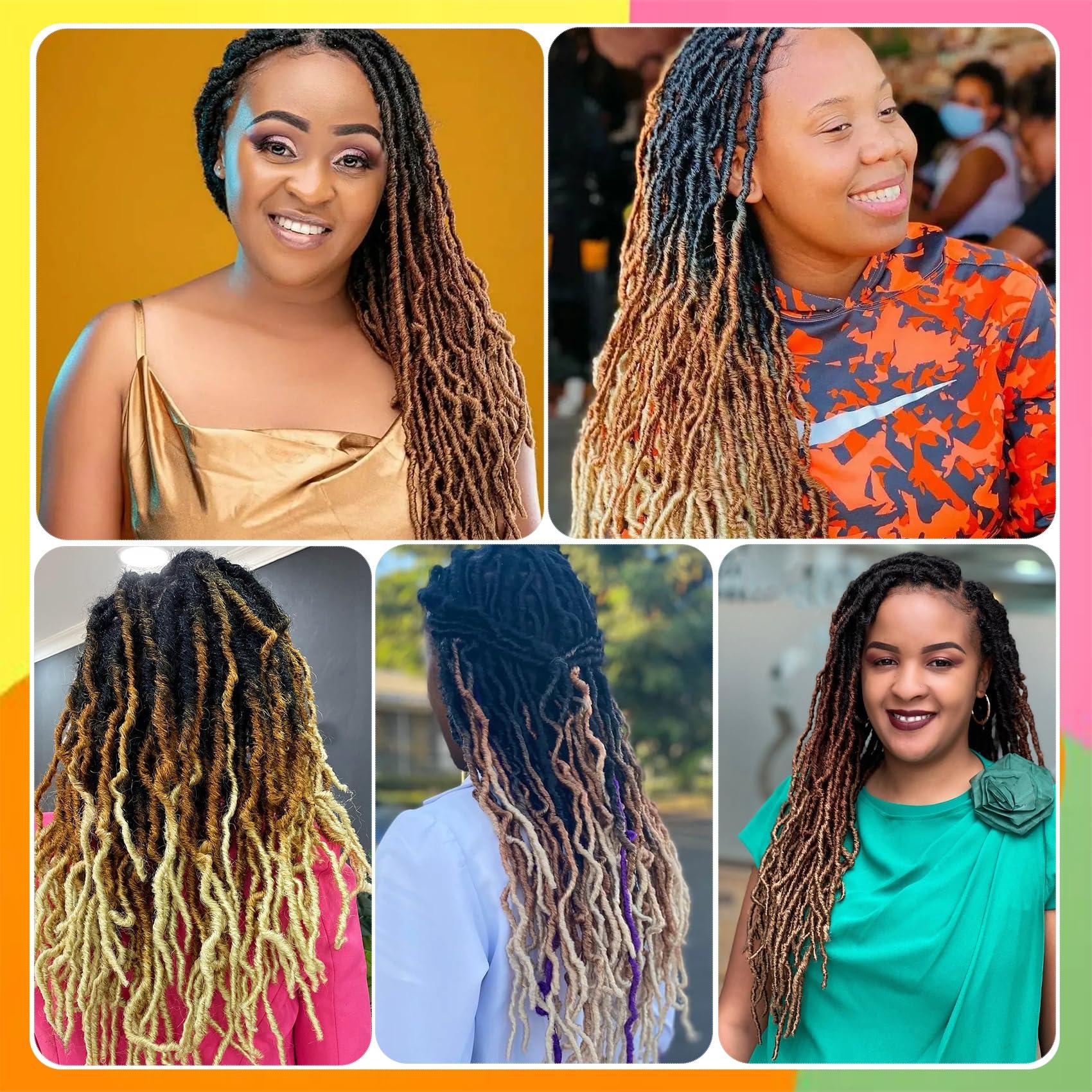 Paraglame Ombre Faux Locs Crochet Hair 14 Inch New Soft Locs 8 Packs Pre-looped Crochet Braids Short Soft Goddess Locs Curly Wavy Croceht Hair for Women(1B/30/27, 8packs)