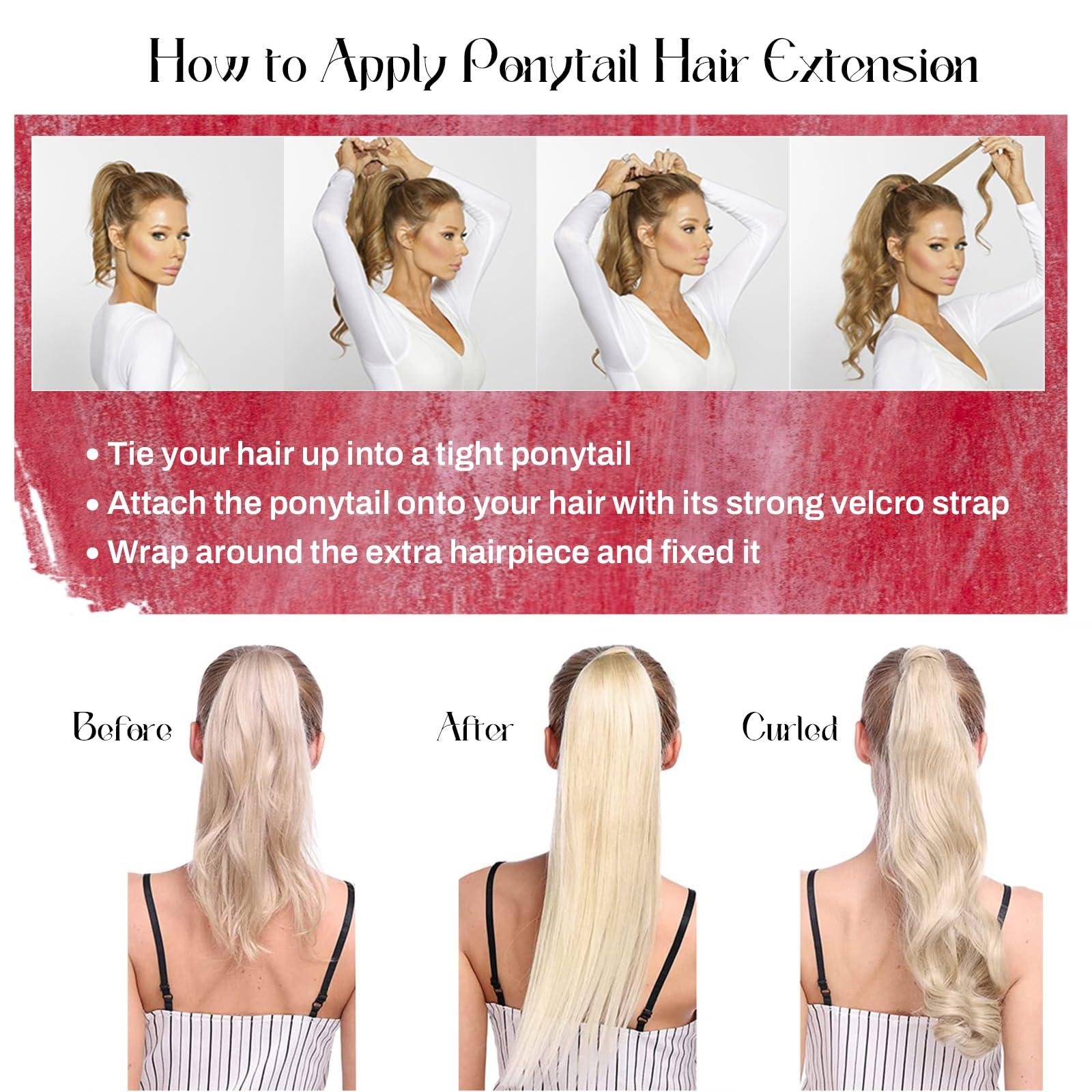 Vivien Vivien Ponytail Extension Human Hair Wrap Around Ponytail Extension Ash Blonde Highlight Golden Blonde Pony Tails Hair Extensions Clip in Ponytail Hair Extensions for Women 80G 18inch