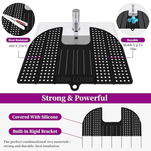 sink cover Bathroom Sink Cover for Counter Space Makeup, Foldable Silicone Sink Mat with Hanging Loop, 20.7\" x 14.5\" Black Heat Resistant Makeup Sink Cover Mat, Bathroom Sink Organizer Countertop for Space Saver