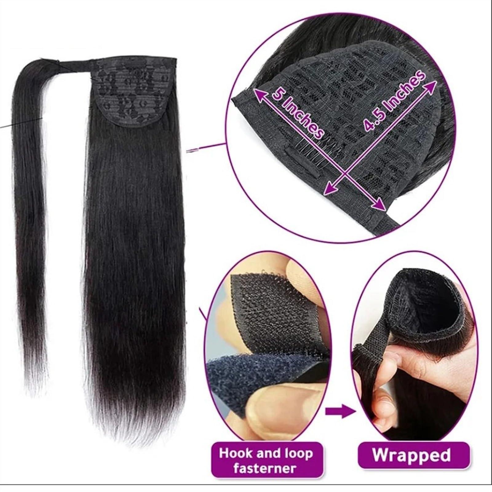 WAOCEO Ponytail Hair Extensions Long Straight Ponytail for Women Human Hair Wrap Around Ponytail Extensions 8-32\" Natural Color Malaysian Remy Hair Clip In Ponytail Hairpieces Pony Tails Extensions Human Hai