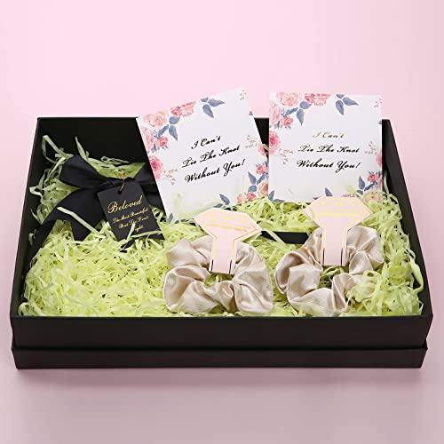 Hasoar 8pcs Satin Bridesmaid Proposal Gifts Hair Ties Hair Scrunchies Bachelorette Party Favors Satin Bridesmaid Gift for Wedding Parties (white & champagne)