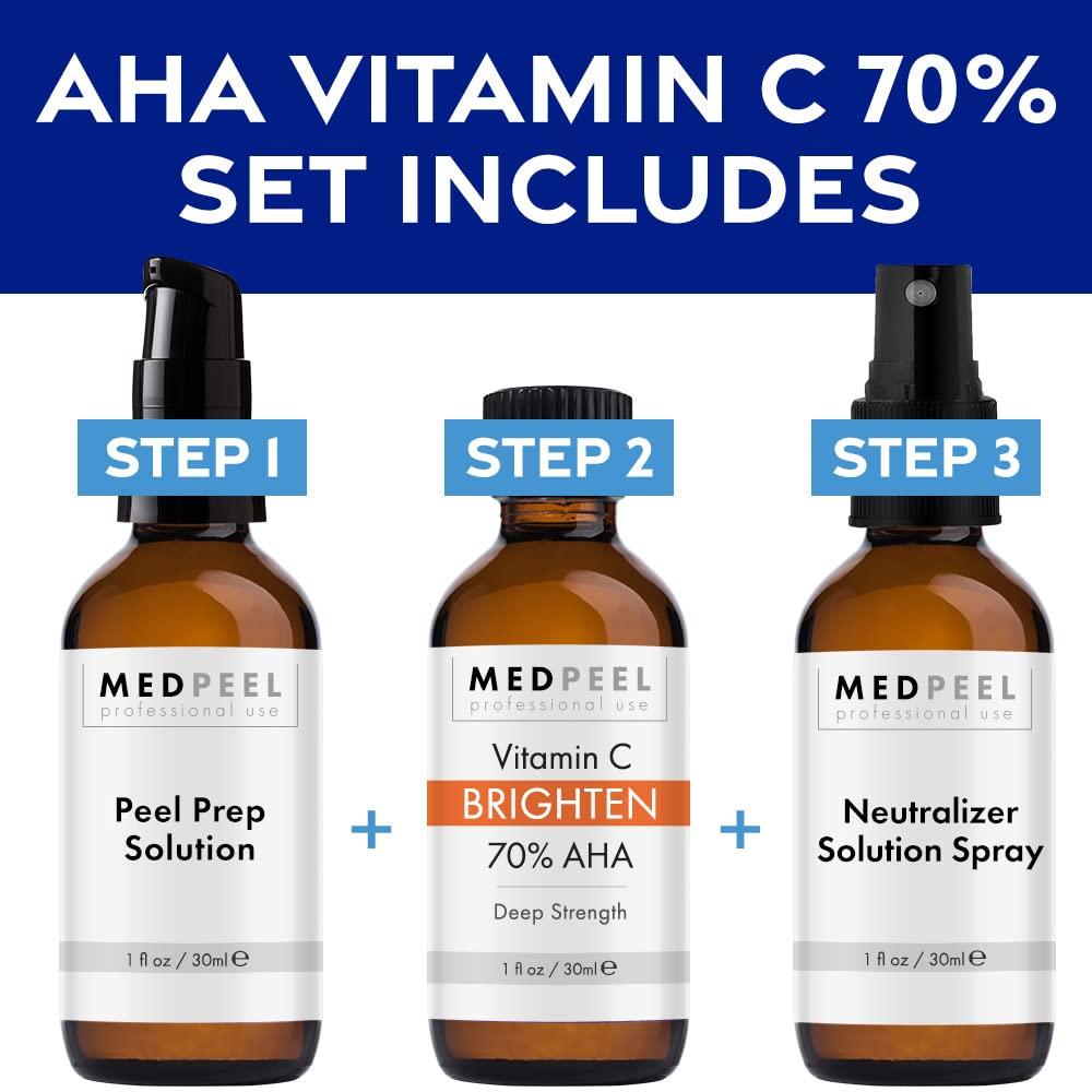 Medpeel MedPeel 70% AHA & Vitamin C Brightening Essential Peel Kit, Includes Peel, Prep, Neutralizer, Deep Strength Professional Grade Chemical Face Peel, Reduces Age Spots, 1oz/30ml (Kit of 3)