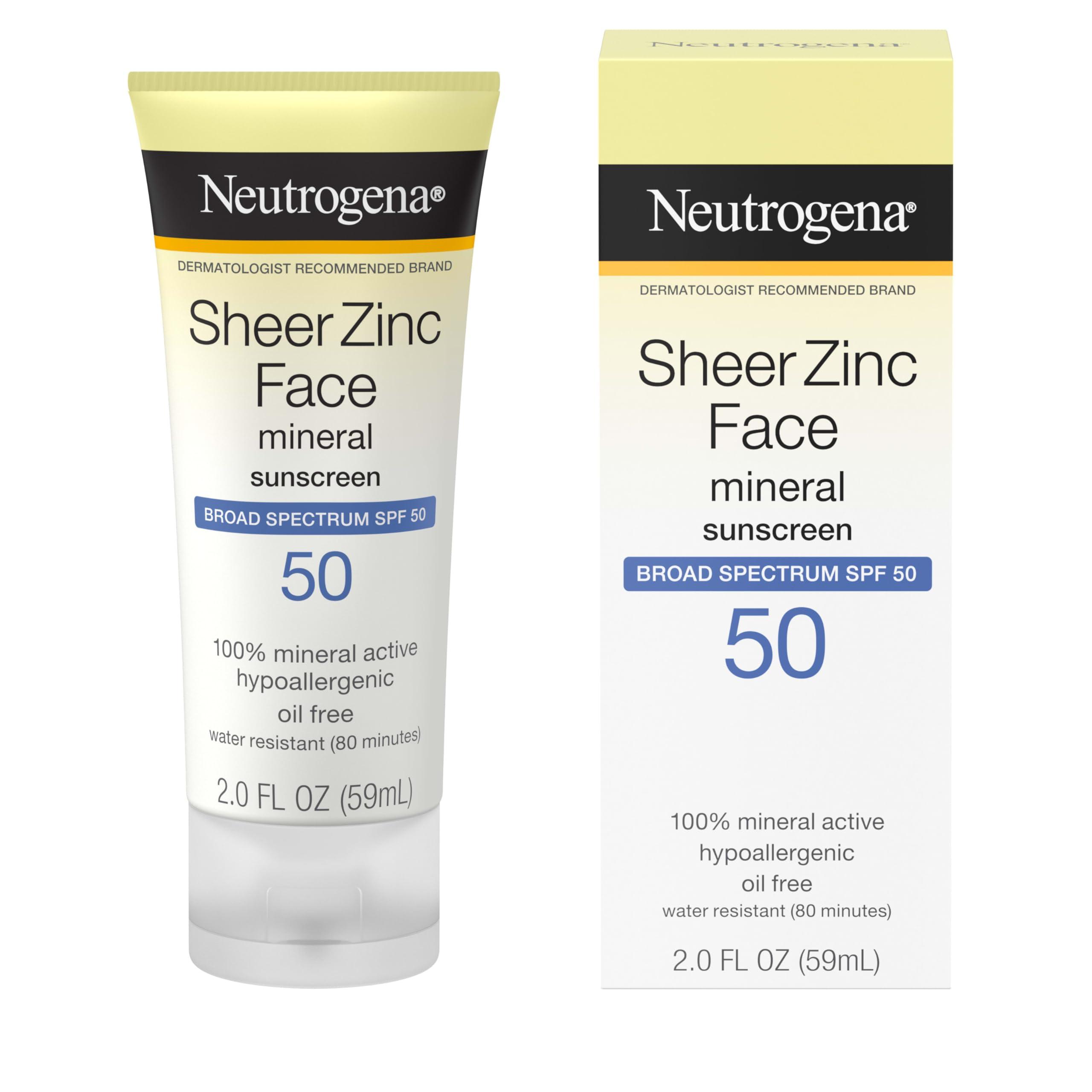 Neutrogena Neutrogena Sheer Zinc Oxide Dry-Touch Mineral Face Sunscreen Lotion with Broad Spectrum SPF 50, Oil-Free, Non-Comedogenic & Non-Greasy, Hypoallergenic, 2 fl. oz