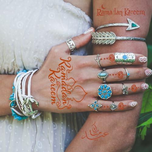 XMASIR Xmasir 10 Sheets Henna Tattoo Stencil Kit Ramadan Tattoo Templates Temporary Tattoos Stickers Reusable Set for Body Art Paint