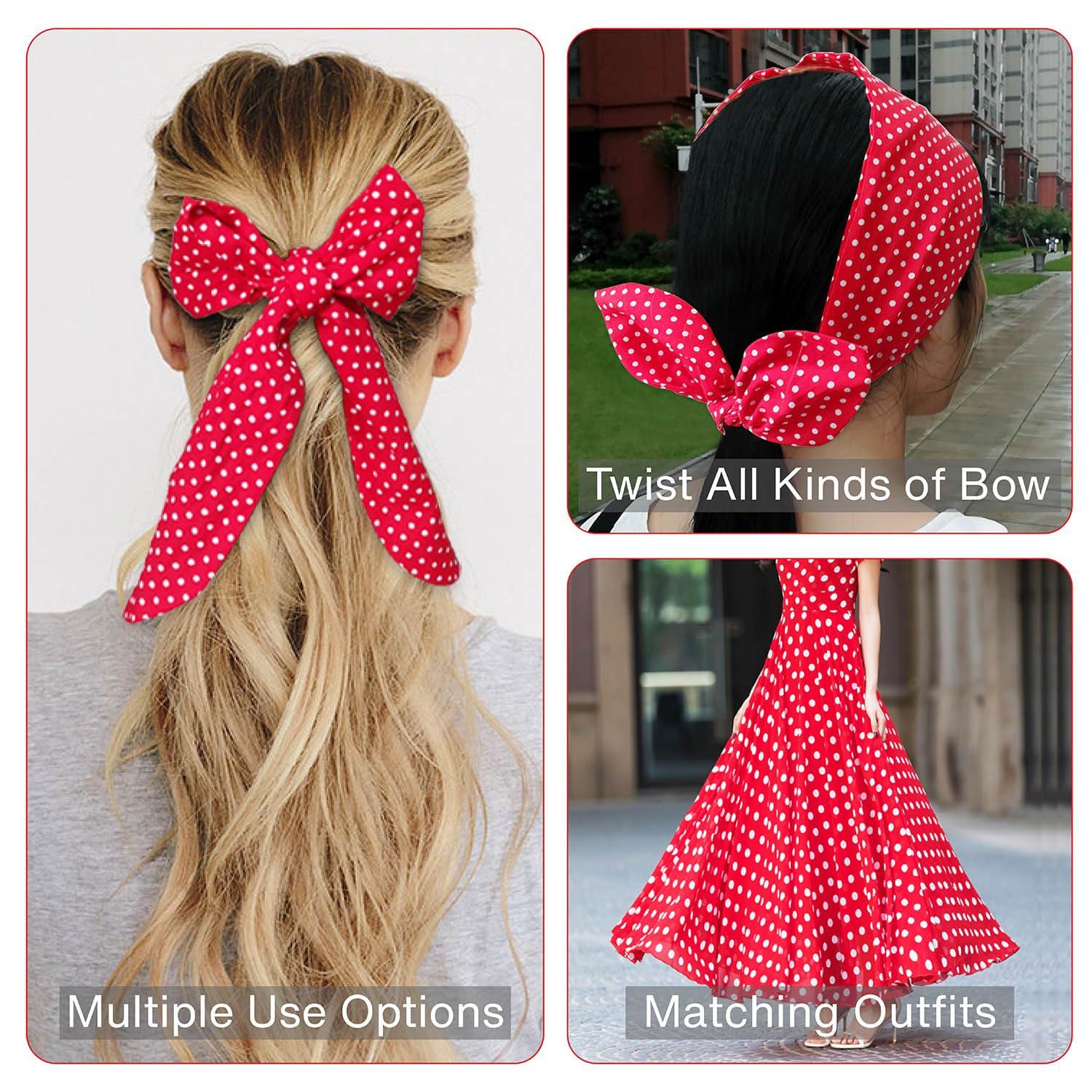 HYFEEL HYFEEL Wire Headbands for Women Bow Bandana Hair Scarf Hairbands Cute Knotted Hair Accessories 50s Retro Head Wraps Turban (Red Polka Dot)