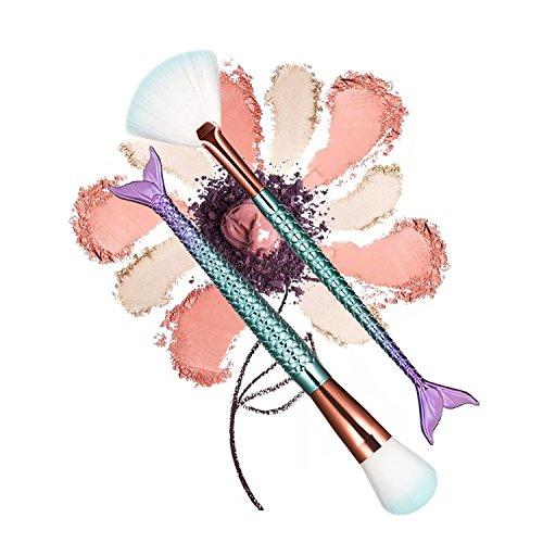 boniss Boniss Mermaid Makeup Brushes set Synthetic Fiber Hair 10Pcs Makeup Brush Kit with Bag Foundation Powder Eyeshadow Eyeliner Blending Blush Lip Concealer Fan Brush Face Cosmetic Tools (Purple blue)