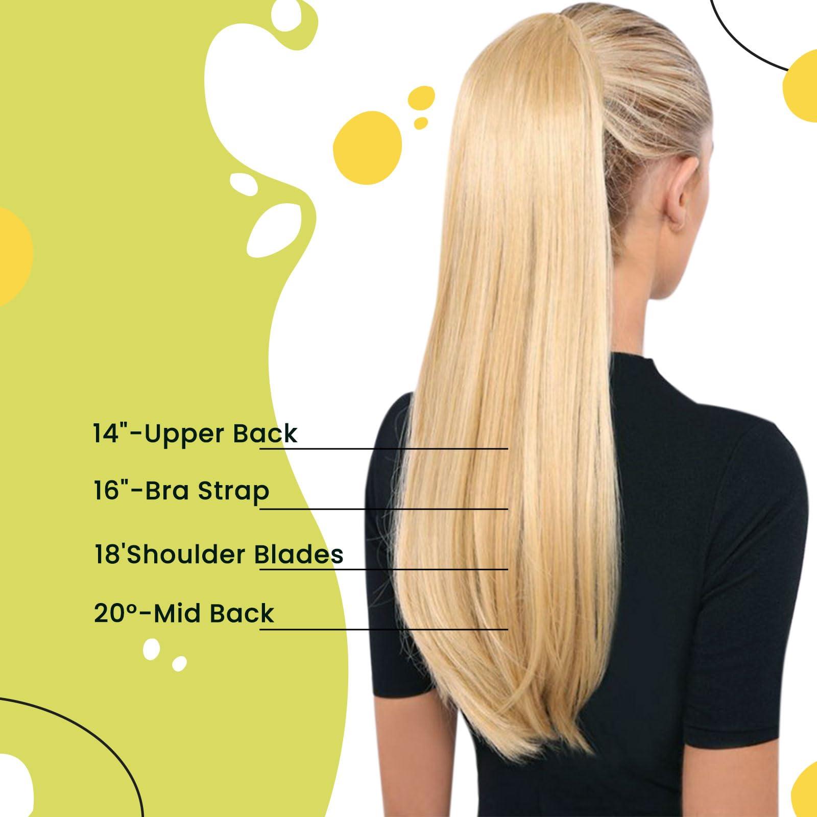 RUNATURE RUNATURE Human Hair Ponytail Extension 18 Inch Ash Blonde with Platinum Blonde Ponytail Extension Human Hair with Magic Paste Full Ends Long Real Hair Ponytail Extensions Wrap Around Thick 80g