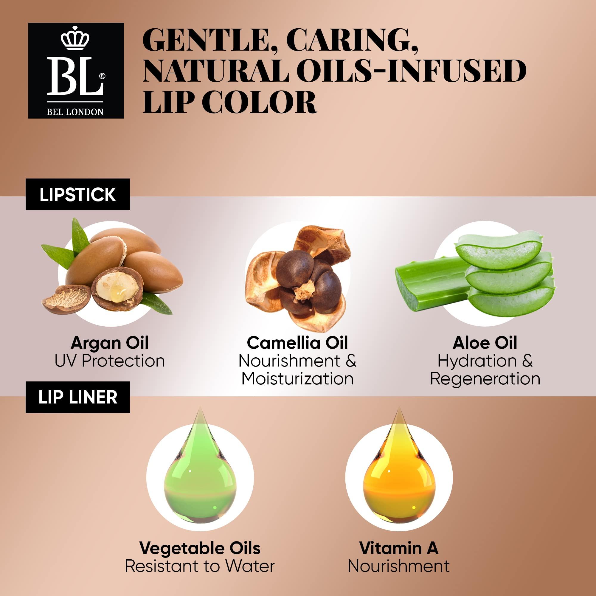 BL BL Color Matched Lip Liner & Lipstick Set (Pink) - Full-Coverage Argan Long Lasting Lipstick and Lip Liner Set With Natural Oils for Nourishment, Hydration, & Protection - Chemical-Free