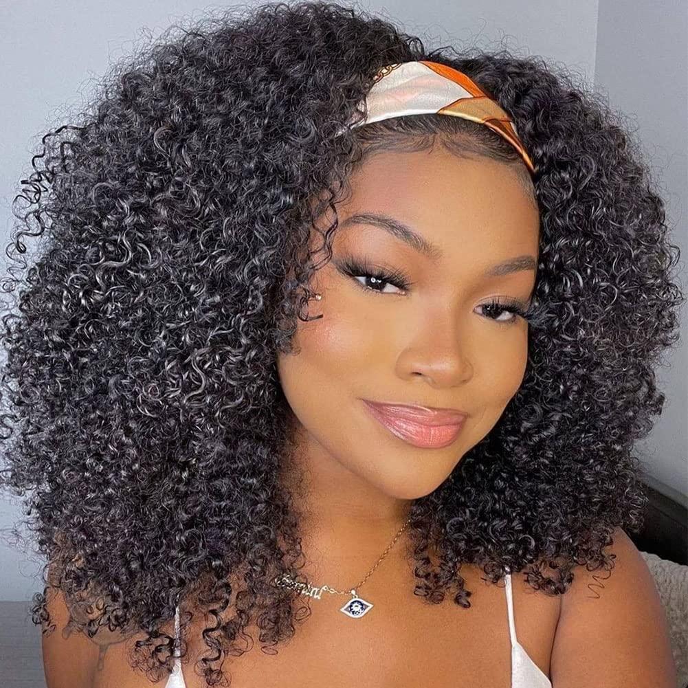ISEE ISEE Hair Afro Kinky Curly Headband Wig Human Hair 180% Density Afro Wigs for Black Women Natural Curls 10A Glueless Human Hair Wigs (14 Inch)