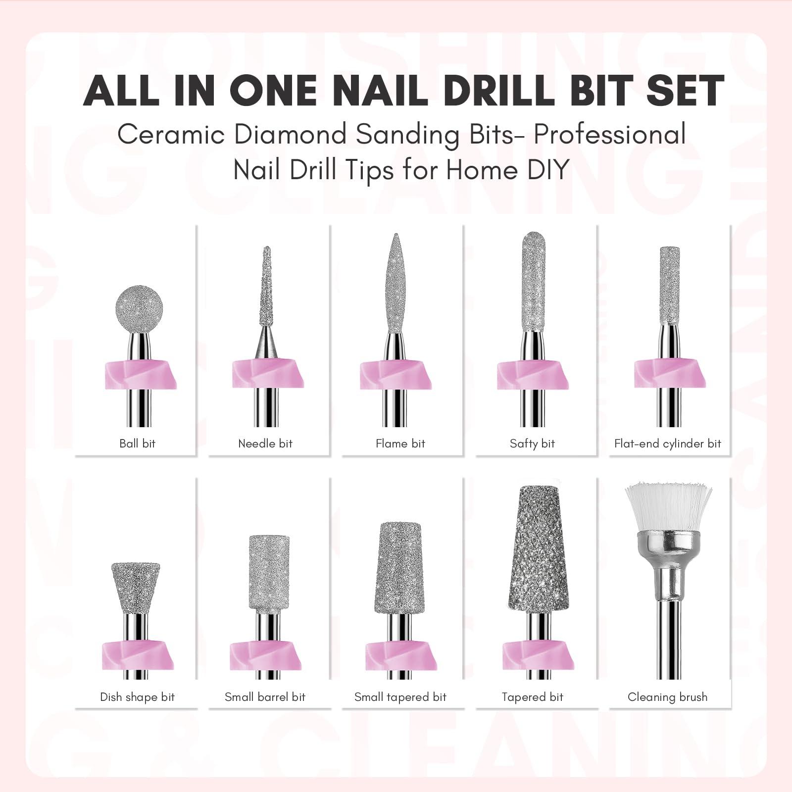 Makartt Makartt Nail Drill Bits, 10Pcs Dimond Sanding Bit Set Bundle With D700 Nail Drills for Acrylic Nails Professional 30000RPM Manicure Tools
