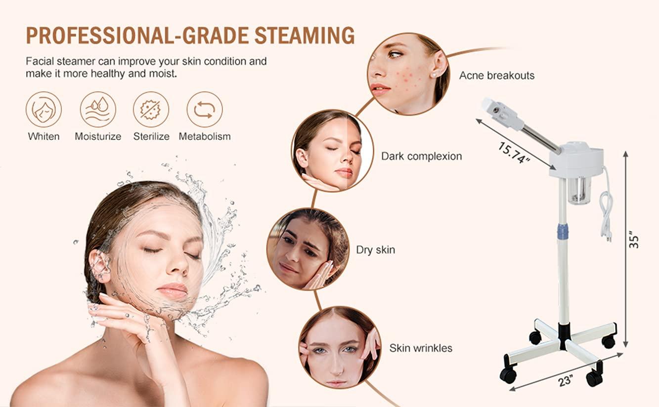 Funnylife Funnylife Portable Face Steamer Facial Skin Care Professional Machine Spa Salon Sauna Beauty Equipment on Wheels for Aromatherapy Moisturizing Massage Therapy