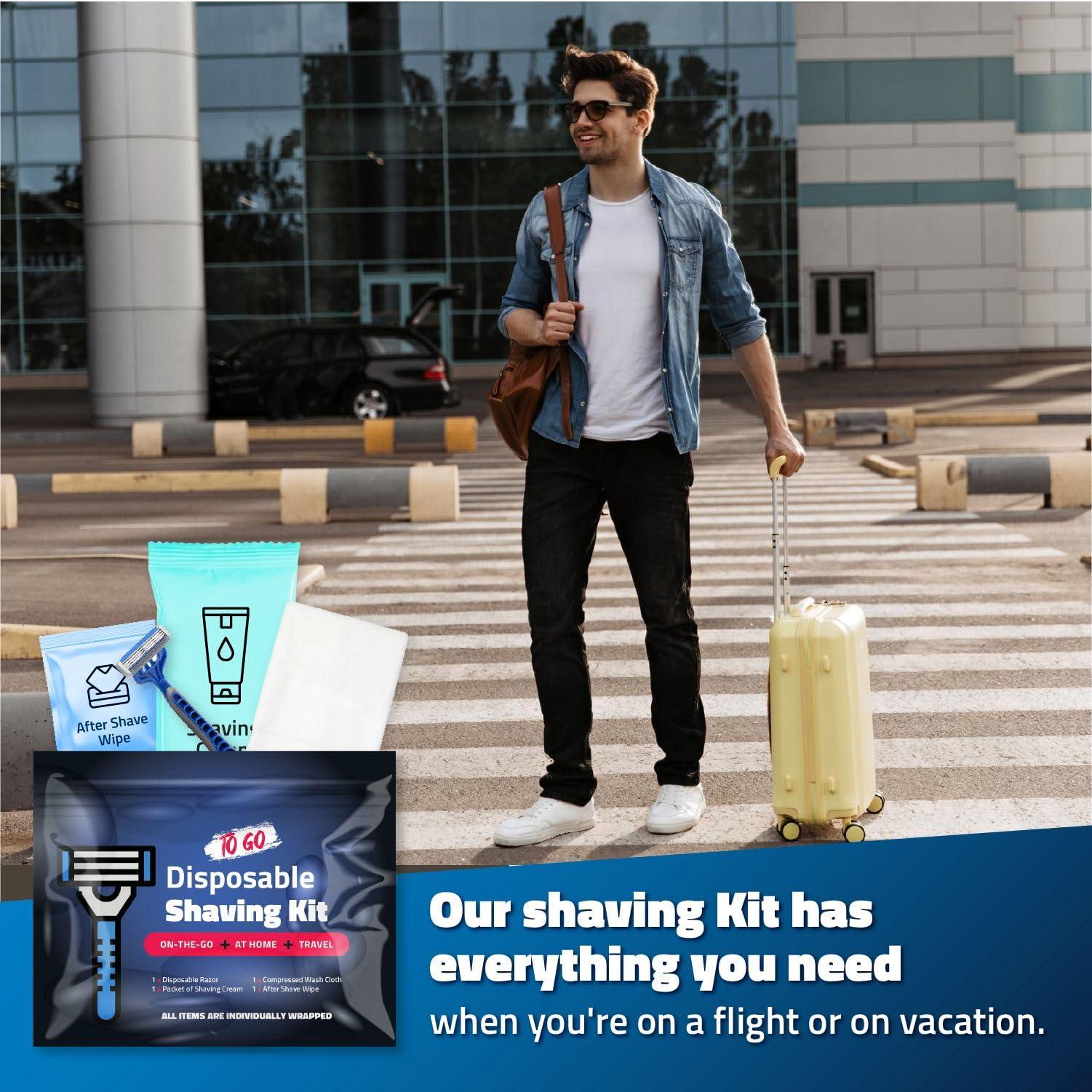 pH Advantage Disposable Compact Shaving Kit (10 Pack) - with Razor, Shaving Cream, Washcloth, and Aftershave Wipe Travel Ready Grooming Essentials - Perfect Personal Shave Kit or Charity Gift Set (Black)