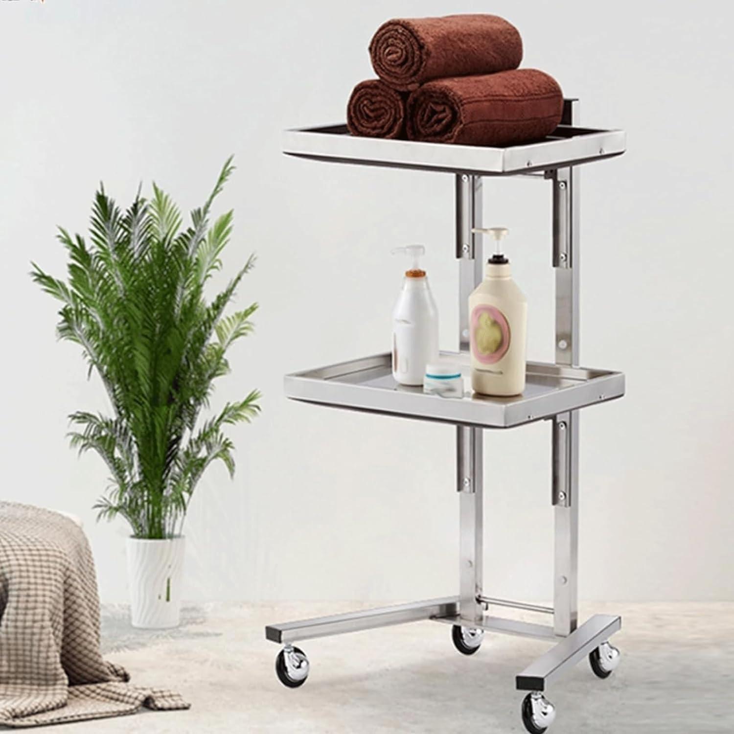 YPDJVLTI YPDJVLTI Salon cart Salon Rolling Cart Metal Salon Cart Foldable Trolley Cart 2 Tier Storage Utility Cart with Casters Portable Salon Trolley Portable