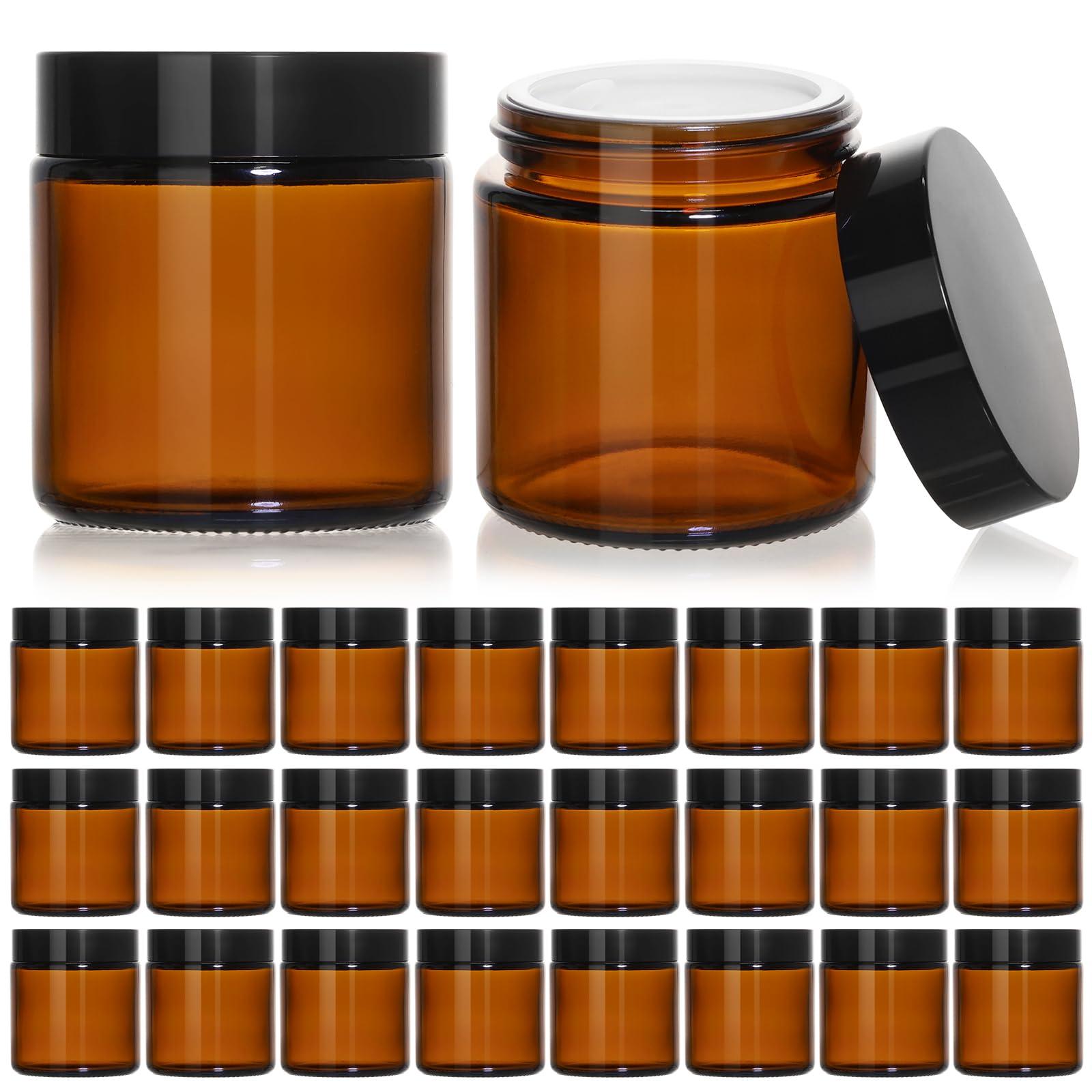 KEYWING KEYWING 4oz Small Glass Jars with Black Lids, 24 Pack Amber Empty Cosmetic Containers Round Glass Jar with Inner Liners for Lotions, Powders and Ointments