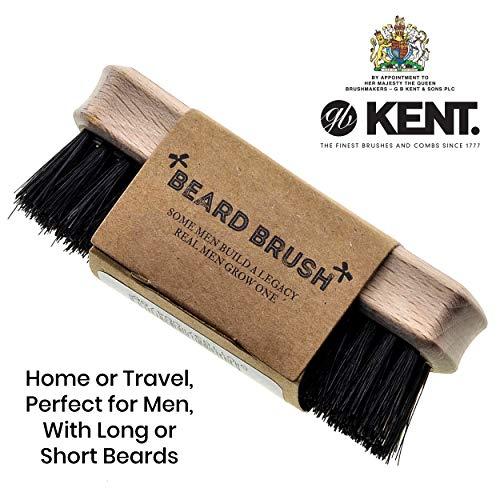 KENT Kent BRD6 Small Travel Men's Beard and Mustache Brush, Natural Boar Bristle for Flawless Shaping and Grooming. Ergonomic Grip Wood Handle. Dry or Wet Beard, Distributes Oils and Balms. Made in England