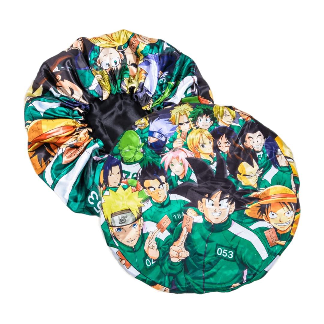 FOR KINGS. BY KINGS CROWN LMTD SUPPLY Large Silky Design Anime Bonnet with Elastic Soft Band Adjustable Women and Men, Comfortable Satin Fabric, SquidB