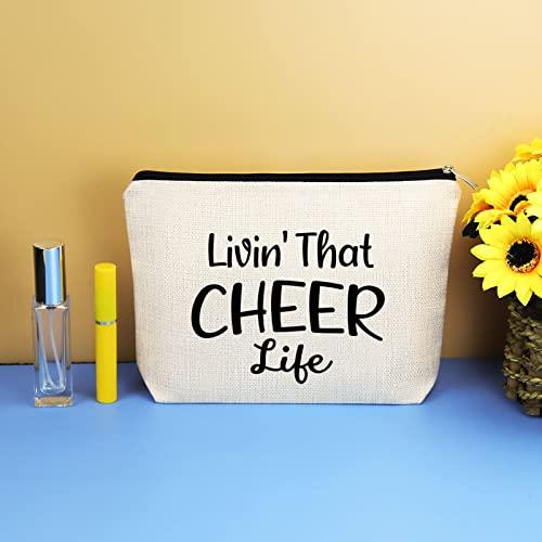 Mikela Cheerleading Gift Cheer Makeup Bag for Girls Women Cheerleader Gift Cheer Life Cosmetic Bags Cheer Team Gift Cheer Mom Gift Travel Make Up Bag Christmas Mother's Day Birthday Gift Cosmetic Pouch