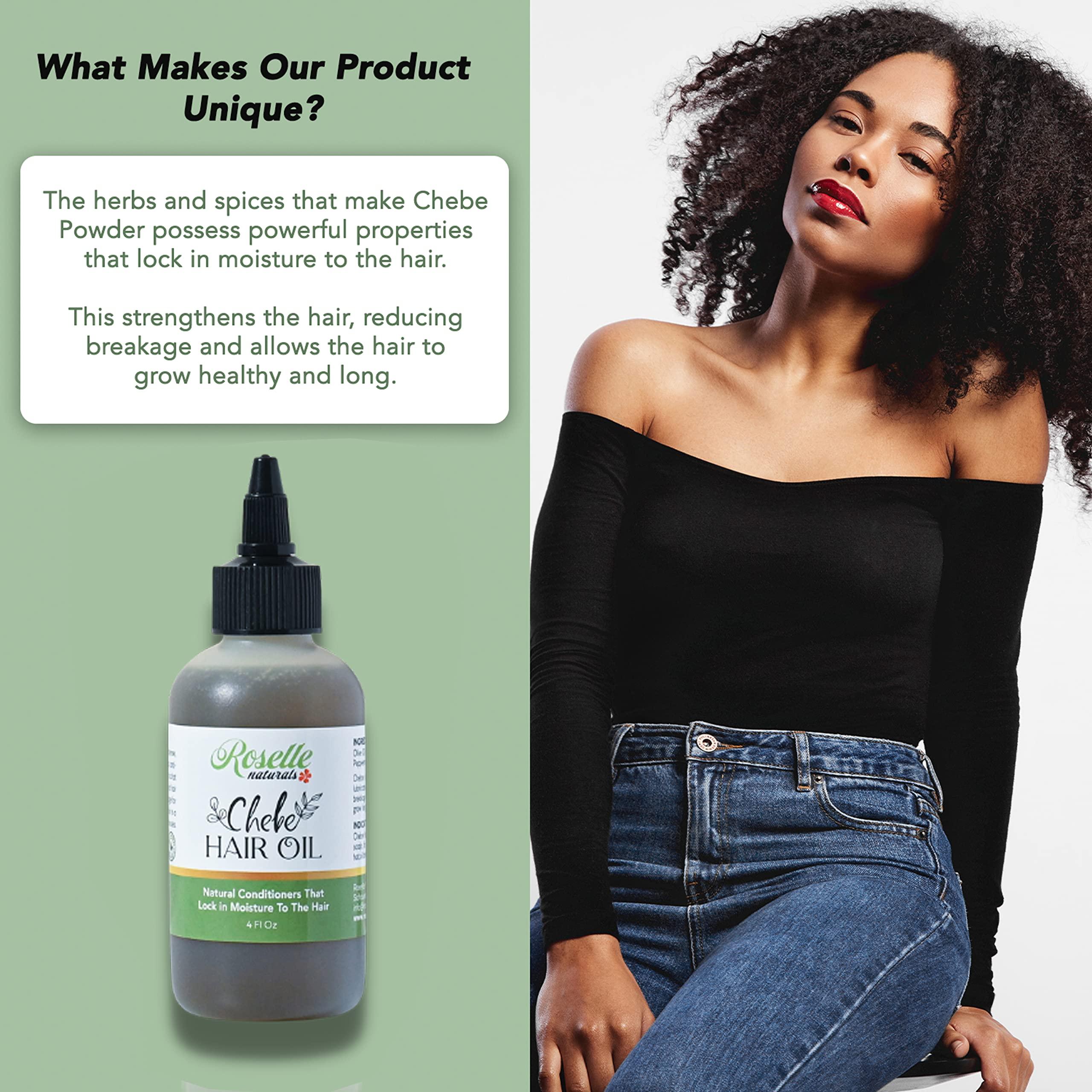 Roselle Naturals Roselle Naturals Chebe Oil for Hair Growth Made in USA - Chebe Powder Hair Oils for Hair Growth, Chebe Hair Oil, Chebe Hair Growth Oil, Chebe Hair Grease for Stronger, Longer Hair, 4 oz