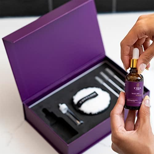 UZZA UZZA Lash Eye Makeup Remover - Waterproof Mascara Remover for Sensitive Eyes - Natural Make up Remover - Hygienic Kit Includes Eyelash Brush, Reusable Pads, Cleanser Liquid 1oz