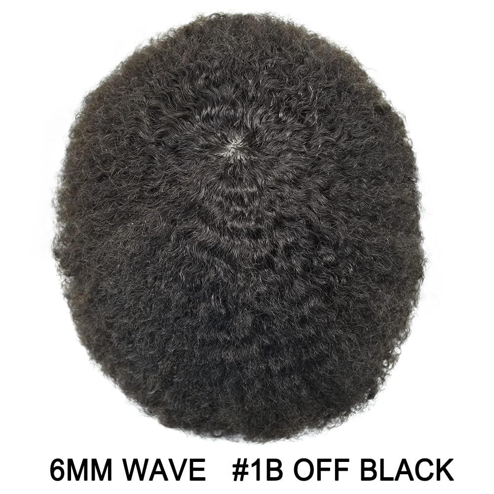 Brave Hair Afro Curly Toupee for Black Men Full Poly PU Injected African American Hairpiece Replacement Systems Hair Units for Black Man8\"x10\"1B#Off Black-6mm
