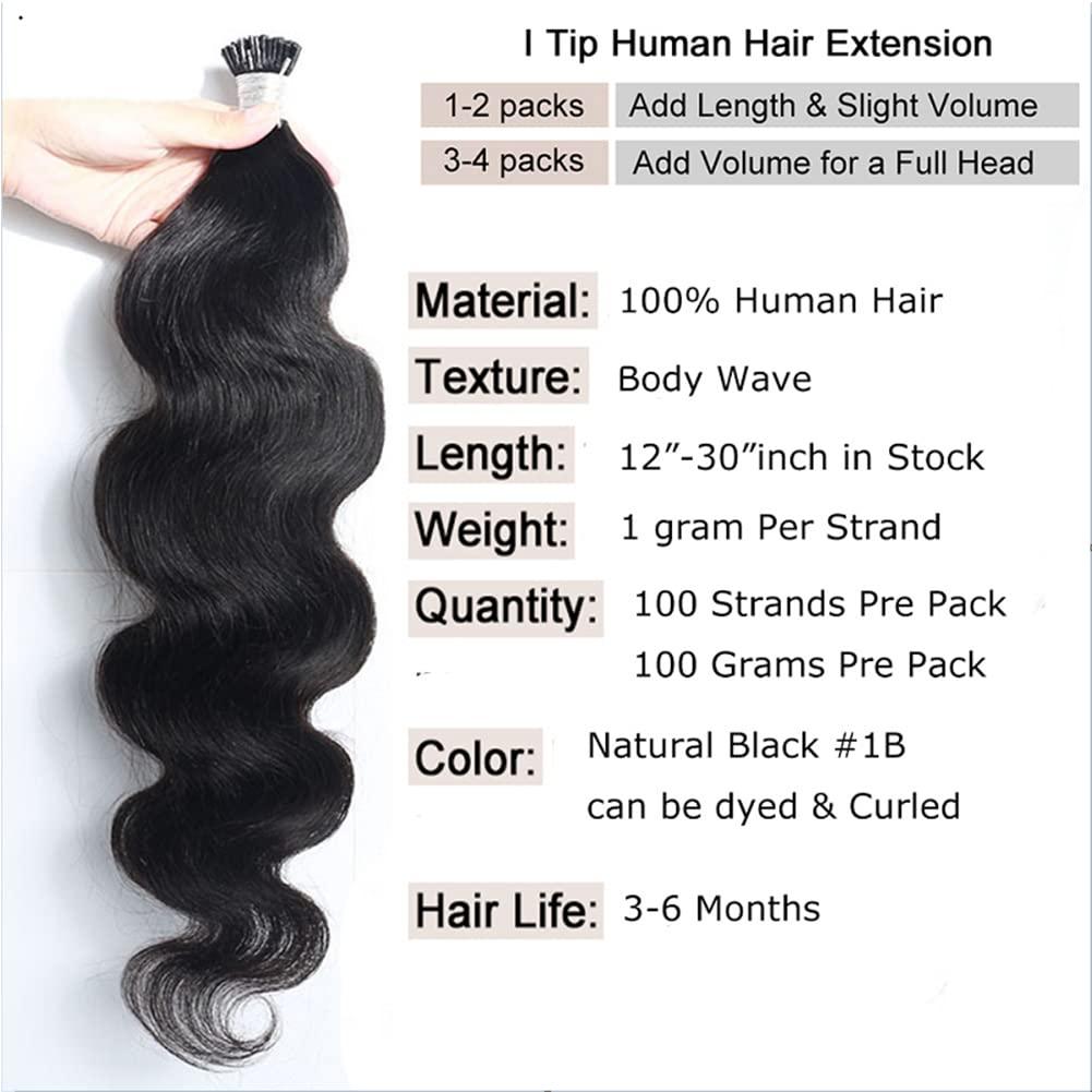 Kiss darling LASHES Micro Link I Tip Human Hair Extension Body Wave Pre Bonded Brazilian Remy Stick I Tip Hair Micro Beads Hair Extensions HUman Hair for Black Women 100g 20\"inch